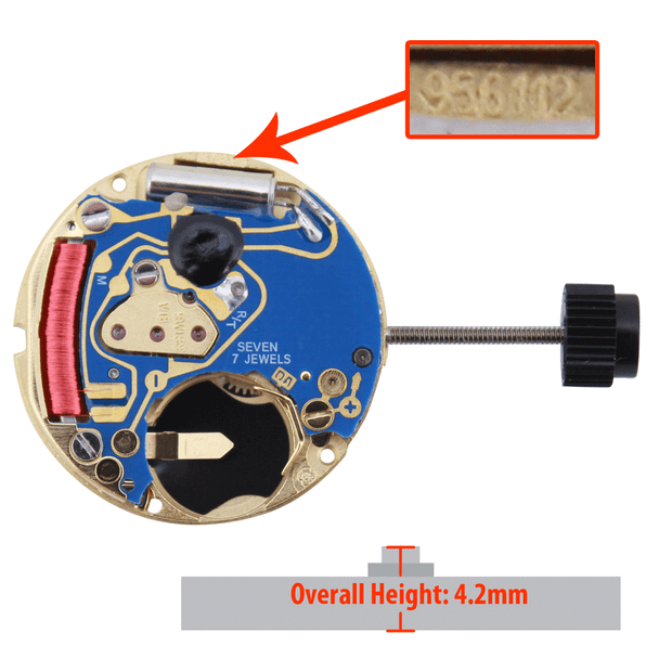 ETA 2 Hand High Version Quartz Watch Movement 956.112-2.3 Date at 3:00 Overall Height 4.2mm