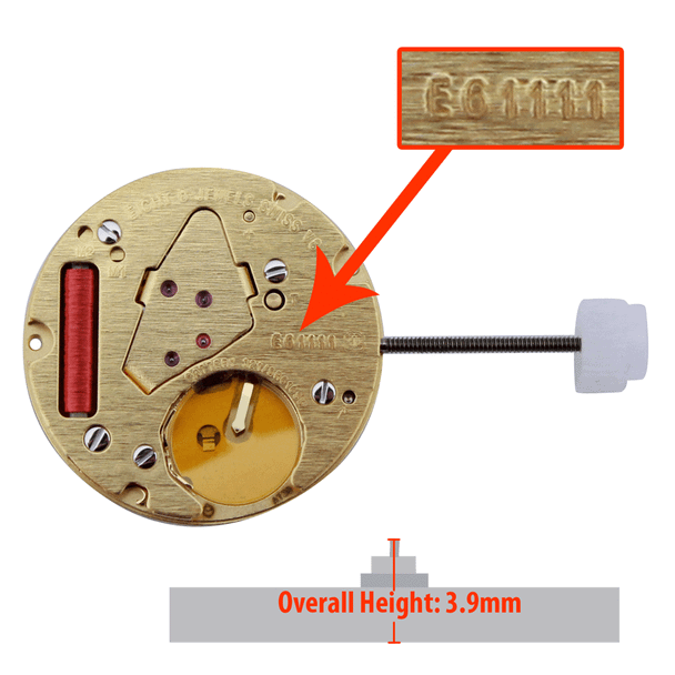 ETA 3 Hand Quartz Watch Movement E61.111 Date at 3:00 Overall Height 3.2mm