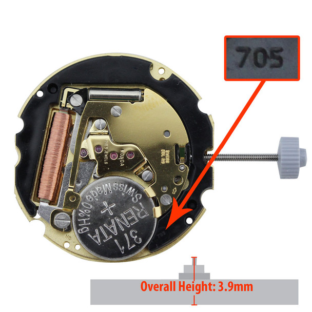 Harley Ronda 3 Hand Swiss Quartz Watch Movement HQ705G-6 Date at 6:00 Overall Height 3.9mm