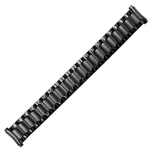 Black Metal Expansion Watch Band With Curved Expandable Ends to Fit 18-22MM