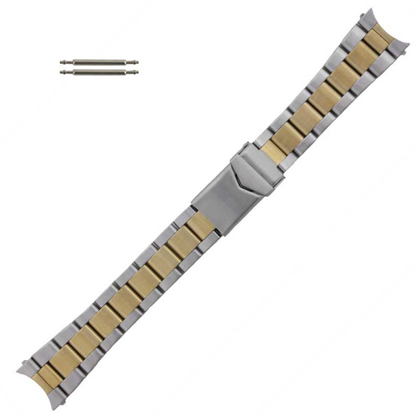 Metal Watch Band Men's Two Tone Multiple Curved Ends 18-20 MM