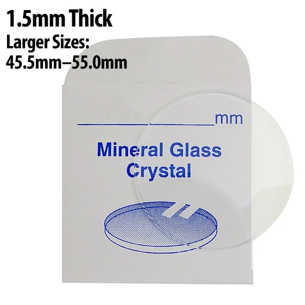 Flat Round Mineral Glass Watch Crystal, 1.5 mm Thick Large Sizes