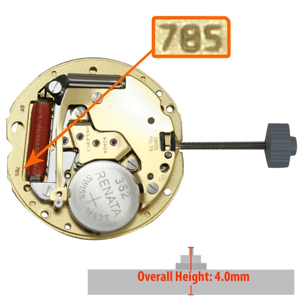 Harley Ronda 3 Hand Quartz Watch Movement HQ785G-6 Swiss Date at 6:00 Overall Height 4.0mm