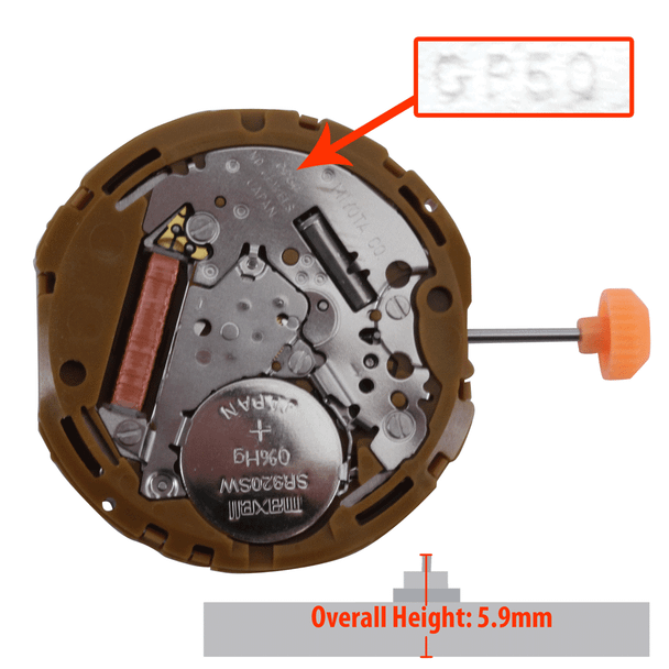 Miyota/Citizen 5 Hand Quartz LTD Watch Movement GP50 Retro Time and Date Overall Height 5.9mm