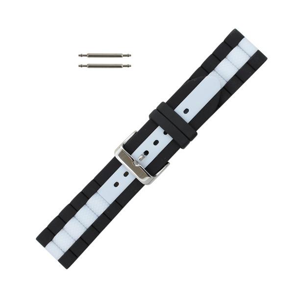 Silicone Watch Band Diver Style Black With White 24mm