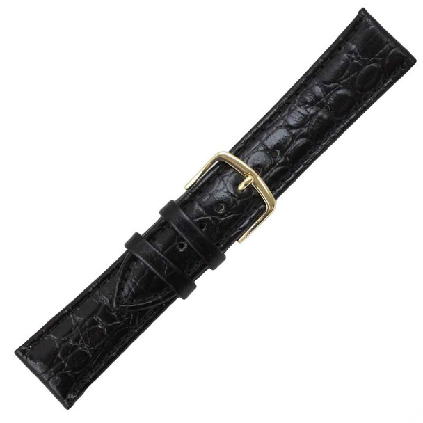 Hadley Roma Croco Grain Padded Stitched Watch Strap Black 22mm Long