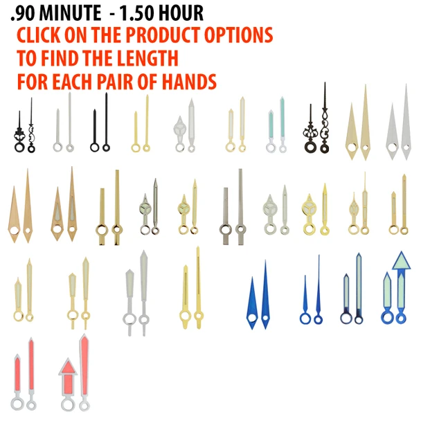 Watch Hands to Fit Minute Hand Hole Size .90mm and Hour Hand Hole Size 1.50mm