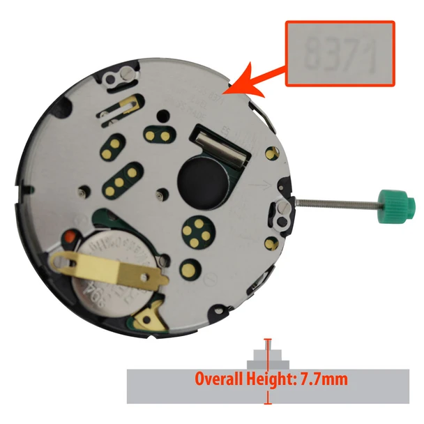 Quartz 5 Hand Chronograph Movement ISA8371/2010 Date at 3:00 Overall Height 7.7mm