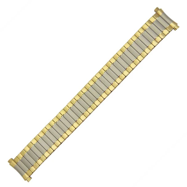 Two Tone Metal Expansion Watch Band With Curved Expandable Ends to Fit 18-22MM