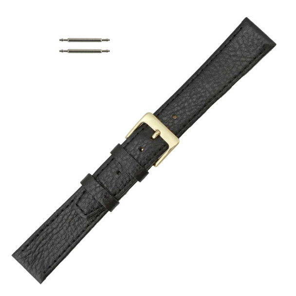 Leather Watch Strap 12mm Flat Black Polished Calf Style 7 3/8 Inch Length