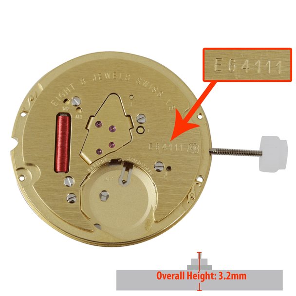 ETA 3 Hand Quartz Watch Movement E64.111 Date at 3:00 Overall Height 3.2mm