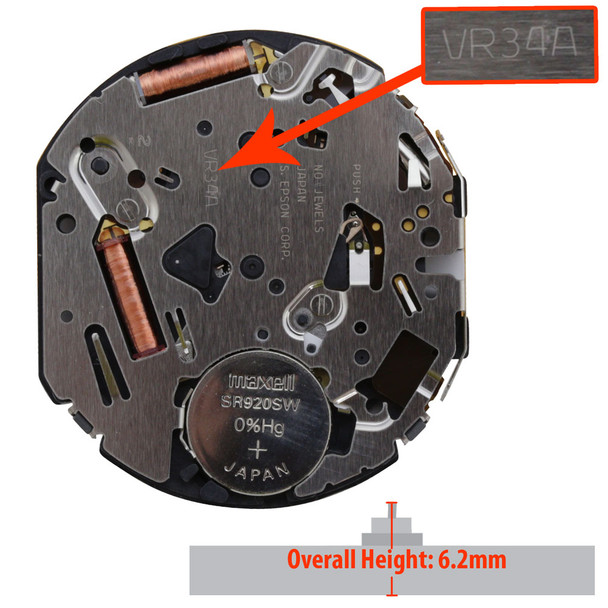 Hattori Japan Quartz Chronograph Watch Movement VR32 Overall Height 6.2mm