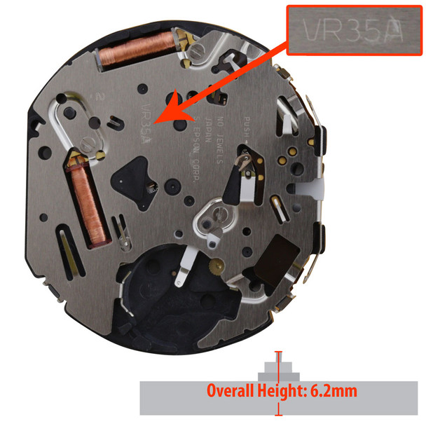 Hattori Japan Quartz Chronograph Watch Movement VR35 Date at 4:00 Overall Height 6.2mm
