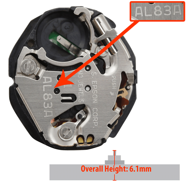 Hattori Japan 3 Hand Quartz Watch Movement AL83 Day and Date at 3:00 Overall Height 6.1mm