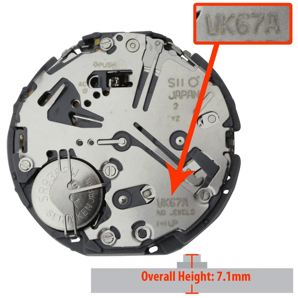 Hattori Japan Quartz Chrono Watch Movement VK67 Date at 4:30 Overall Height 7.1mm