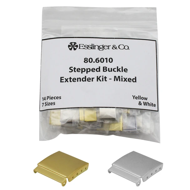 Stepped Buckle Extender Assortment in Silver Nickel Plated and Yellow Gold Plated, 14 Pieces