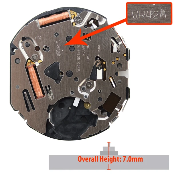 Hattori Japan Solar Quartz Chronograph Watch Movement VR42 Overall Height 7.0mm