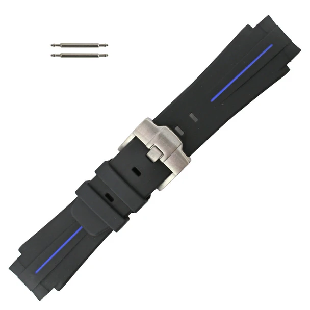 Black with Blue Stripe Silicone 20MM Made to Fit Rolex® Curved End Watch Band 7 Inch Length
