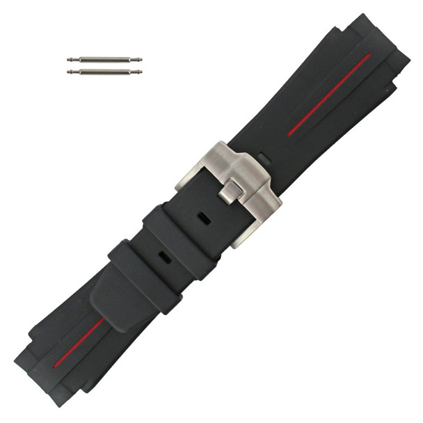 Black with Red Stripe Silicone 21MM Made to Fit Rolex® Curved End Watch Band 7 Inch Length