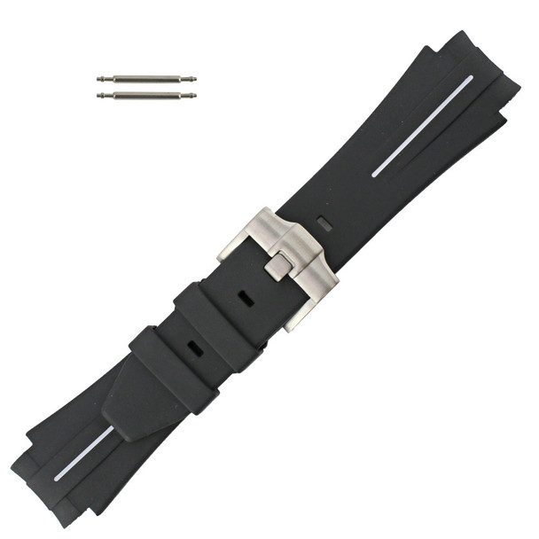 Black with White Stripe Silicone 20MM Made to Fit Rolex® Curved End Watch Band 7 Inch Length