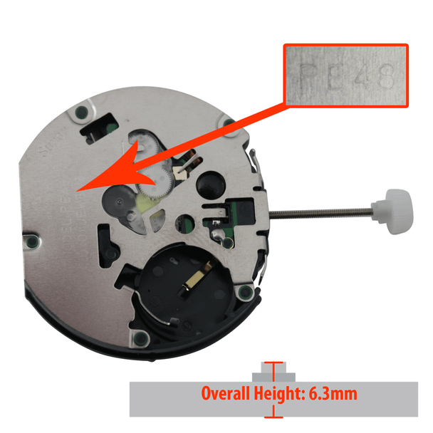 Sunon 2 Hand Quartz Watch Movement PE481 Date At 3:00 Small Second At 6:00 Overall Height 6.3mm