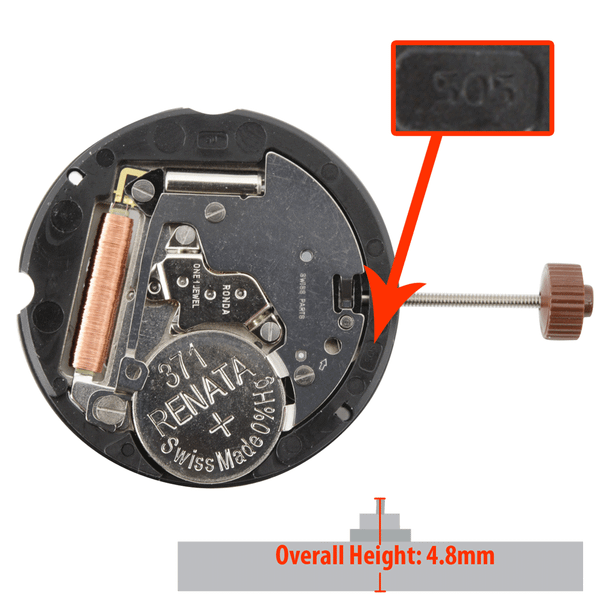 Harley Ronda 3 Hand Quartz Watch Movement HQ505.2 Date at 3:00 Overall Height 4.8mm