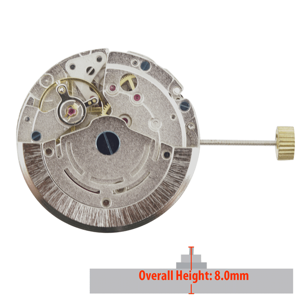 Chinese Automatic Watch Movement 8209-BLU Date at 3:00 24 Hour Disc at 6:00 Overall Height 8.0mm