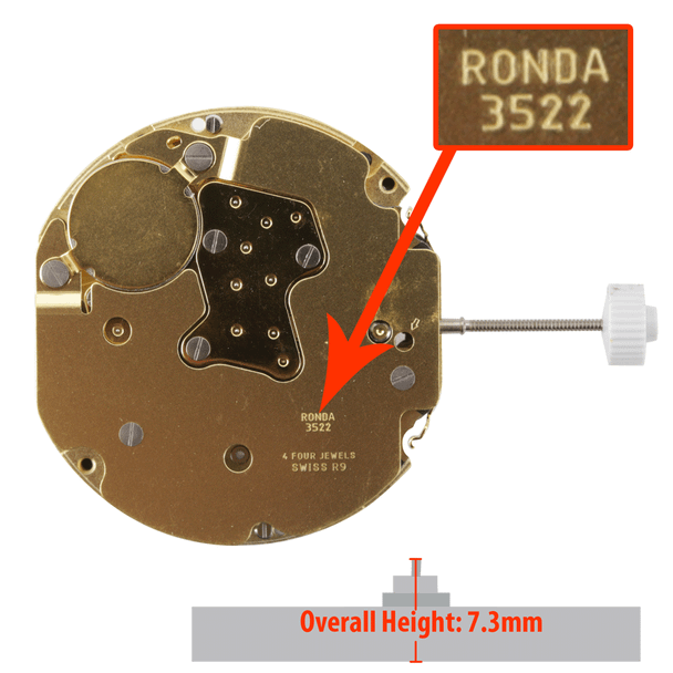 Harley Ronda Chrono Quartz Watch Movement HQ3522 Overall Height 7.3mm