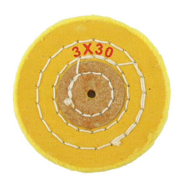 3 Inch Yellow Treated Muslin Polishing Buff 3 Rows Stitching with Leather Center