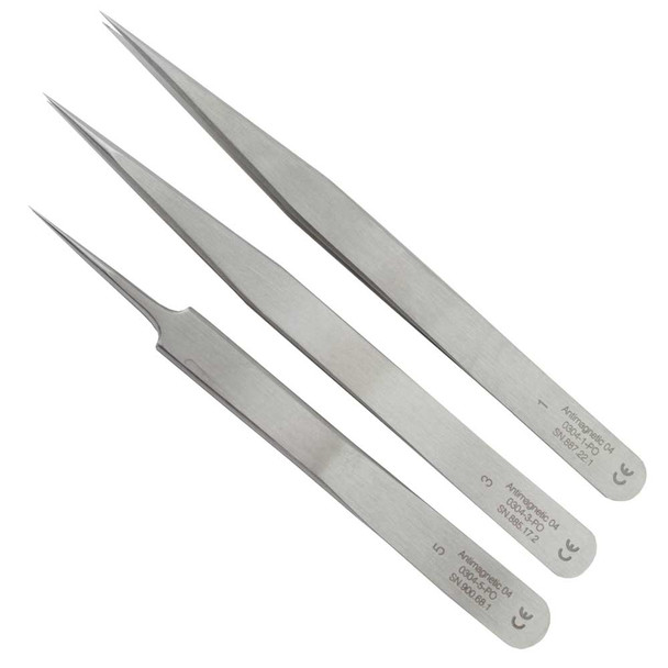 Dumont EQ Stainless Antimagnetic Three Piece Tweezer Assortment