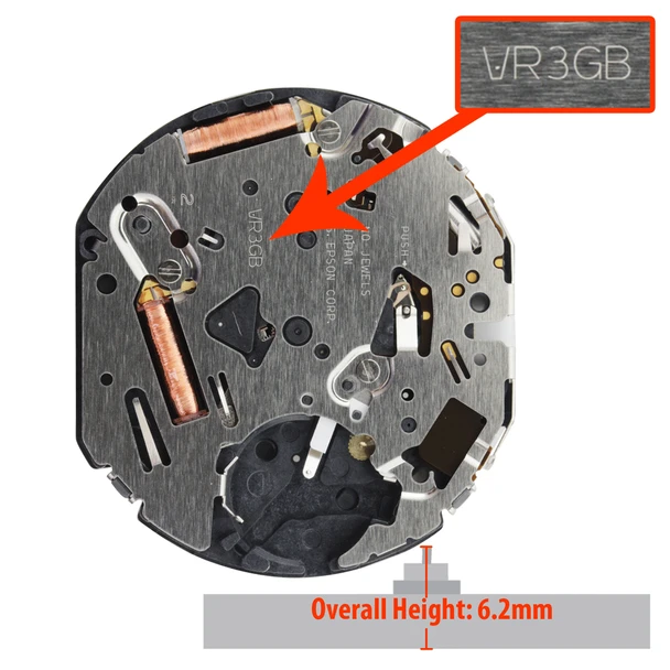 Hattori Japan Quartz Chronograph Watch Movement VR3G Date At 4:30 Overall Height 6.2mm