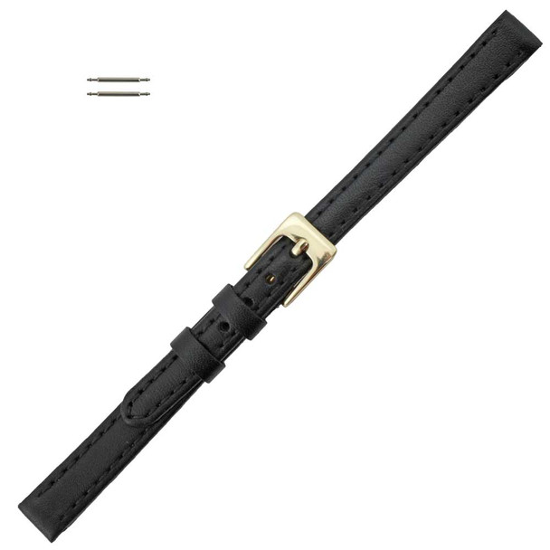 Black Leather Watch Band 8mm Long Flat Classic Calf 7 1/2 Inch Length