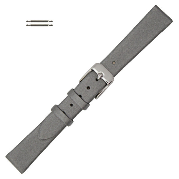 Hadley Roma 12mm Silver Grey Leather Watch Band Satin Finish Calf 6 5/8 Inch Length