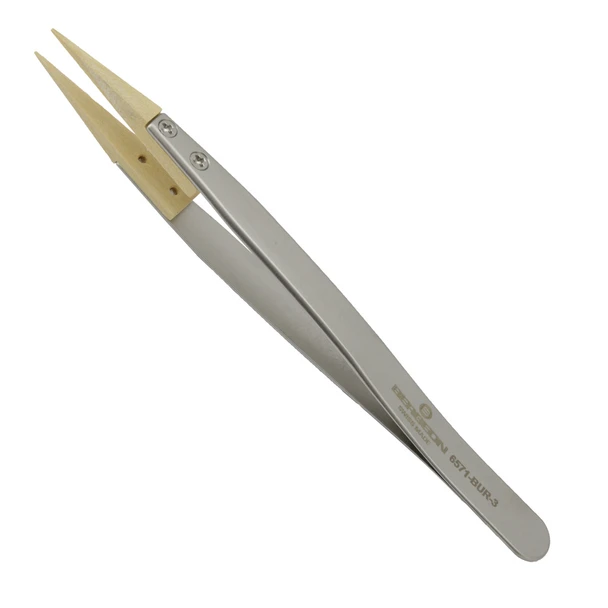 Bergeon #3 Nonmagnetic Stainless Steel Tweezer with Wood Tips