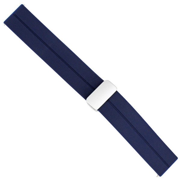 20mm Silicone Watch Band with Magnetic Clasp Navy Blue With White 7 5/8 Inch Length