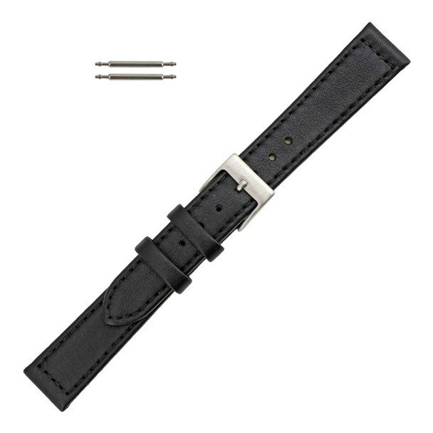 Flat Watch Band 16mm Classic Calf Black Leather 7 3/8 Inch Length