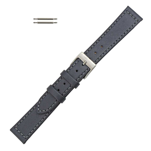 Flat Watch Band 18mm Classic Calf Grey Leather 7 5/8 Inch Length