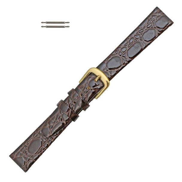 Brown Leather Watch Strap 12mm Shiny Flat Croco Grain 6 3/4 Inch Length
