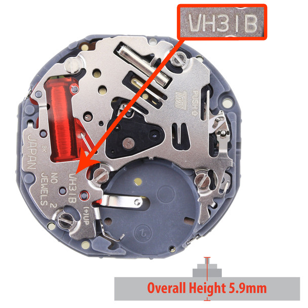 Hattori Japan 3 Hand Quartz Watch Movement VH31.2 Overall Height 5.9mm Replacement Movement