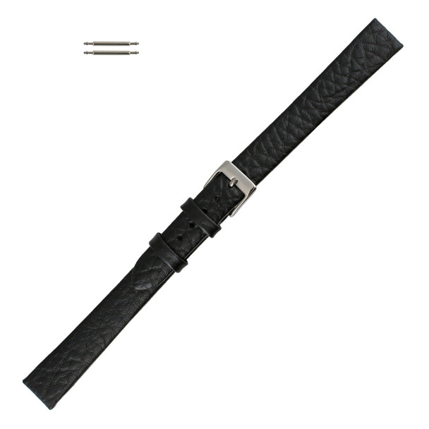 Watch Band 14mm Black Soft Flat Leather Classic Calf 8 1/2 Inch Length