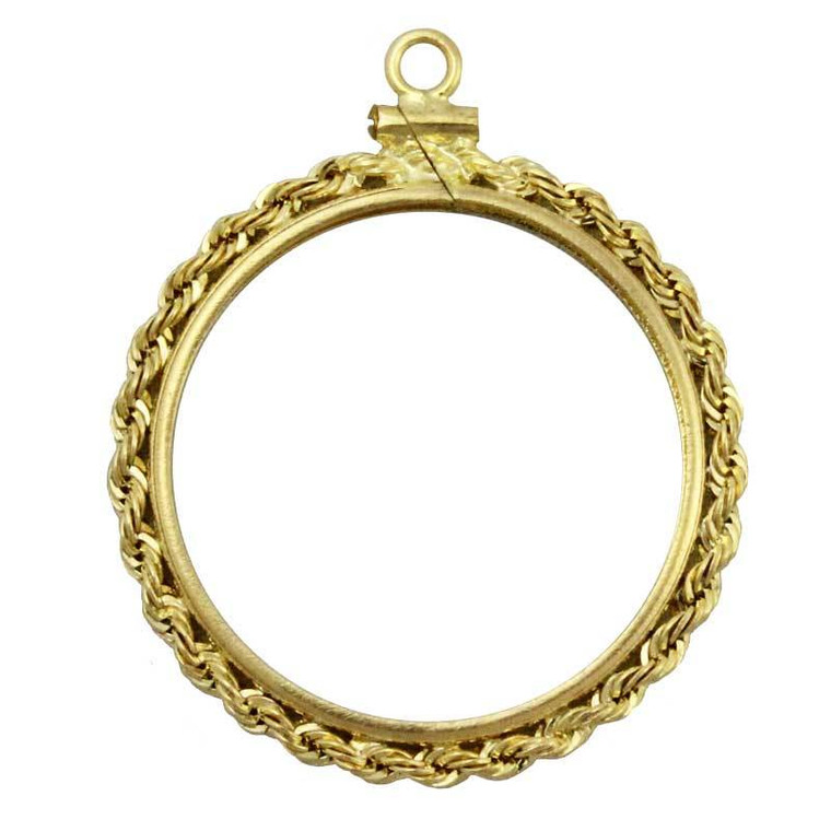 Yellow gold filled coin frame pendant with rope edge