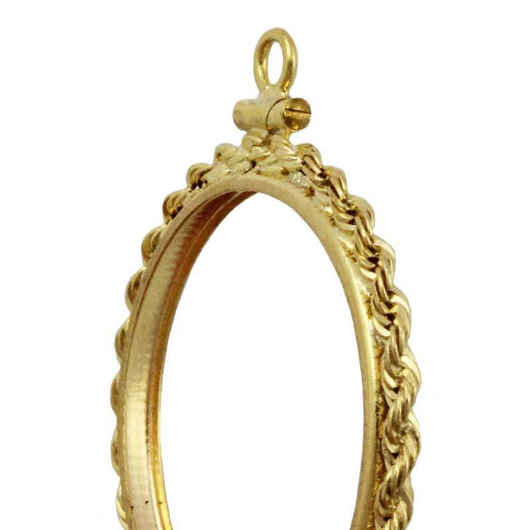 Yelloe gold 15mm gold dollar rope edge coin frame pendant