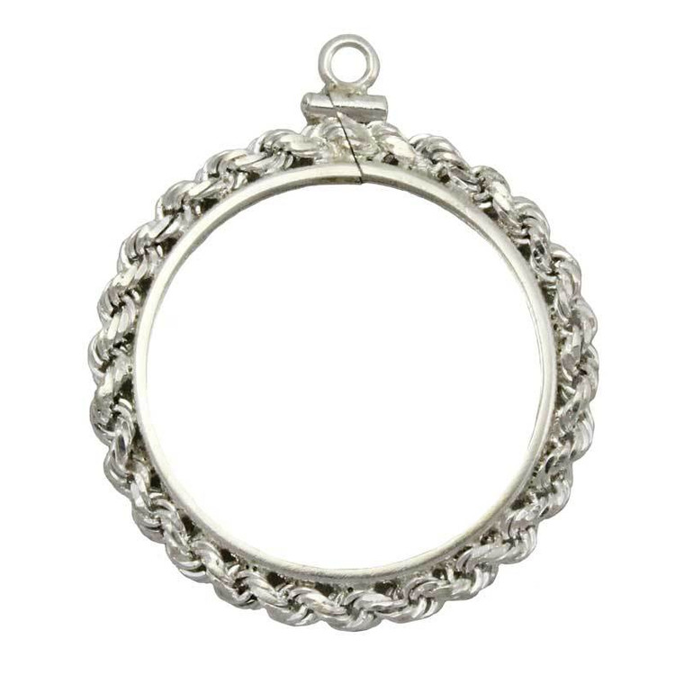 Mexican half ounce sterling silver rope edge coin bezel pendant