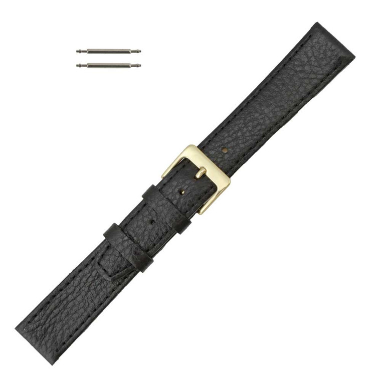 Black Watch Band 20mm Flat Leather Polished Calf 7 1/2 Inch Length