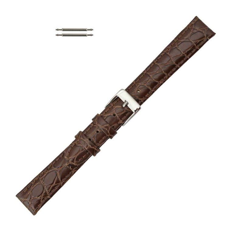 14mm Leather Watch Band Brown Crocodile Grain 7 Inch Length