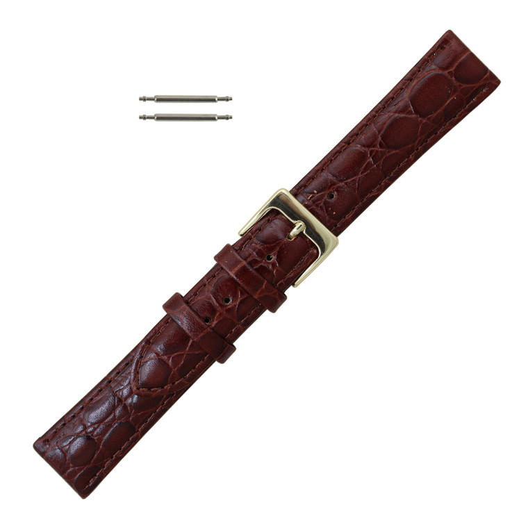 Hadley Roma Leather Watch Band 19mm Brown Crocodile Grain 7 1/2 Inch Length