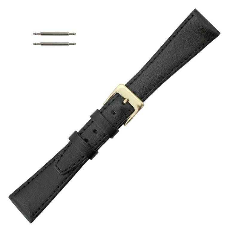 Black Flat Classic Calf Watch Band 19mm Leather 7 1/2 Inch Length