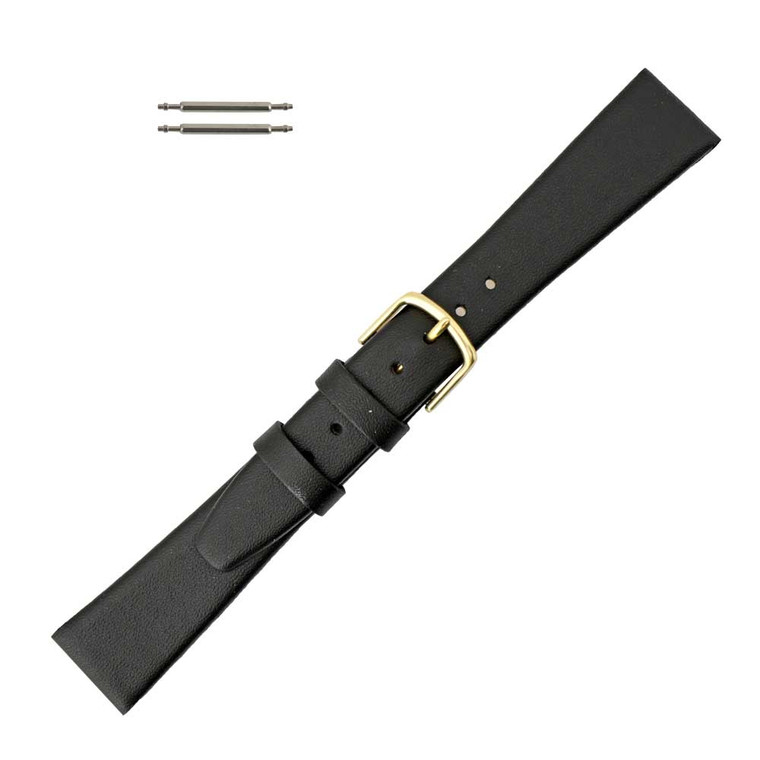 Leather Watch Band 18mm Black Smooth Calf 7 1/2 Inch Length