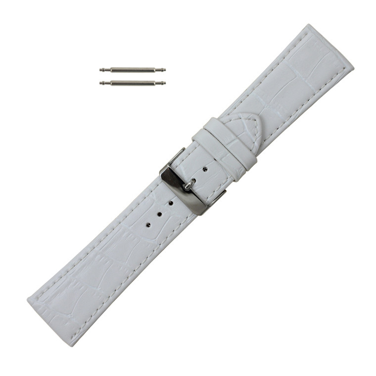 Leather Watch Band 24mm White Leather Alligator Grain Extra Wide Band 7 5/8 Inch Length