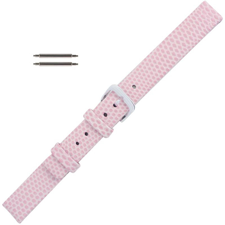 12mm flat pink leather watch band with lizard grain